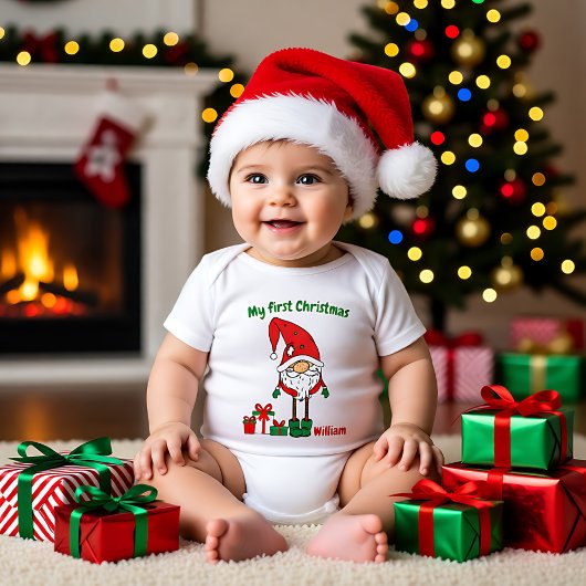 私の🎄初めてのクリスマス、名前をカスタムする、 ベビーボディスーツ
