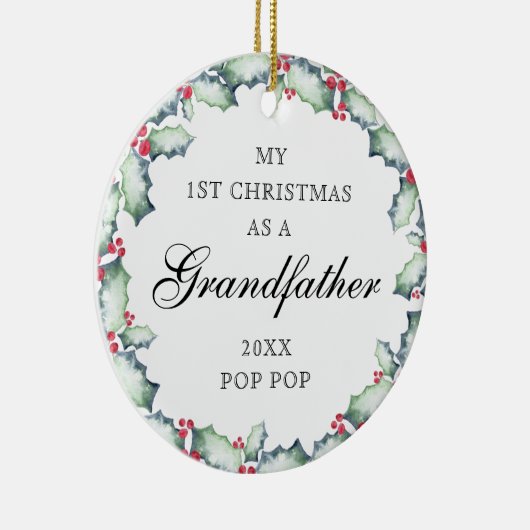 私の初めてのクリスマス – 祖父、写真記念 セラミックオーナメント (右)
