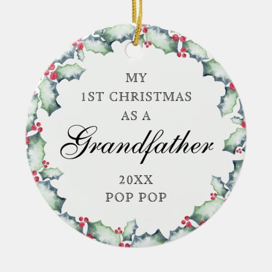 私の初めてのクリスマス – 祖父、写真記念 セラミックオーナメント (正面)
