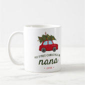 私の初めてのクリスマス Nana 赤い車の木 コーヒーマグカップ (左)