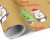 私の初めてのクリスマスGIFTWRAPペンギンパーソナライズされた ラッピングペーパー (ロールコーナー)