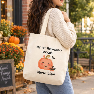 私の初めてのハロウィン2026 笑顔のカボチャの魔女の名前 トートバッグ