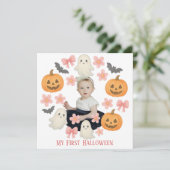 私の初めてのハロウィン | かわいいカボチャと幽霊のリース シーズンカード (スタンド正面)
