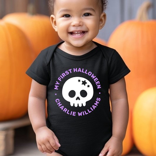 私の初めてのハロウィン かわいいドクロと星と名前 ベビーボディスーツ