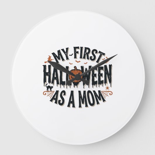 私の初めてのハロウィン ママ ヴィンテージハロウィンデザイン ラージ壁時計 (正面)