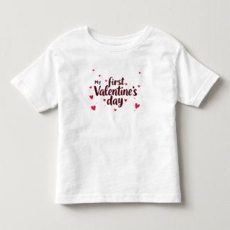 私の初めてのバレンタインデー ガールズTシャツ、かわいいハート トドラーTシャツ