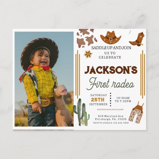 私の初めてのロデオカウボーイ写真1歳の誕生日 ポストカード (正面)