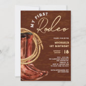 私の初めてのロデオカウボーイ1歳の誕生日パーティー 招待状 (正面)