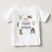 私の初めてのロデオカウボーイ1歳の誕生日ブルーベイビー ベビーTシャツ (正面)