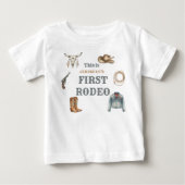 私の初めてのロデオカウボーイ1歳誕生日青い赤ちゃん ベビーTシャツ (正面)