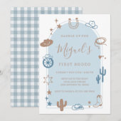 私の初めてのロデオ サザン ワイルド ウェスト カウボーイ 誕生日 招待状 (正面/裏面)