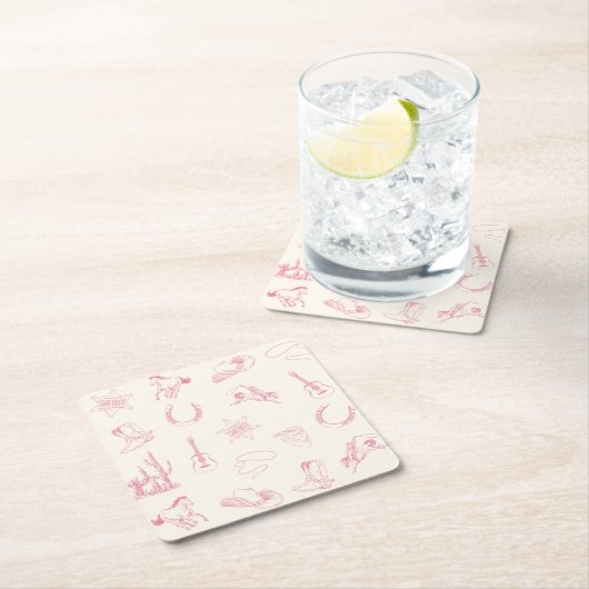 私の初めてのロデオ ピンクカウガール ウェスタン 誕生日 スクエアペーパーコースター (インサイチュ)