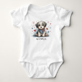 私の初めての独立記念日の子犬 ベビーボディスーツ (正面)