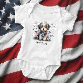私の初めての独立記念日の子犬 ベビーボディスーツ