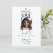 私の初めての聖体拝領を祝おう - フォトと花 招待状 (スタンド正面)