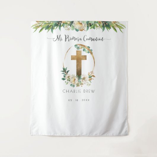 私の初めての聖餐、グリーンネリーの写真撮影用背景 タペストリー (正面)