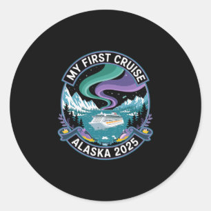 私の初クルーズ アラスカ 2025 Tシャツ オーロラ ラウンドシール