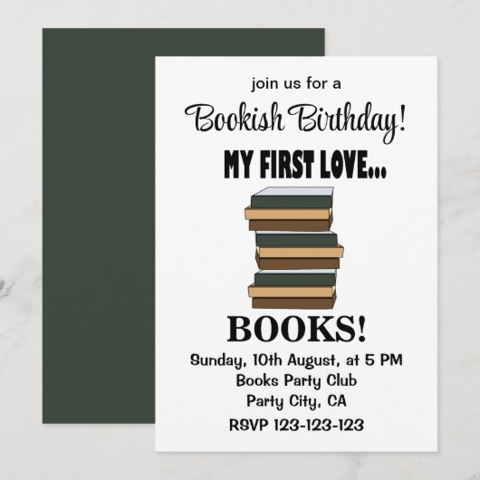 私の初恋の本 書籍愛好家のための誕生日 招待状 (正面/裏面)