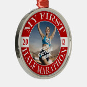 私の前半のマラソン-カスタマイズ可能な写真及び年 メタルオーナメント (右)