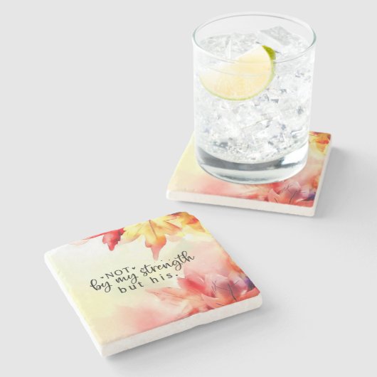 私の力ではなく、キリスト教の聖書の引用文 ストーンコースター (横)