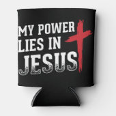 私の力はイエス・クロス神クリスチャンTシャツにある 缶クーラー (正面)