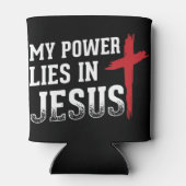 私の力はイエス・クロス神クリスチャンTシャツにある 缶クーラー (裏面)