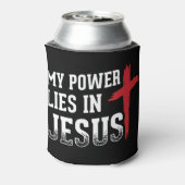 私の力はイエス・クロス神クリスチャンTシャツにある 缶クーラー (缶裏面)