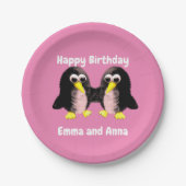 私の友だちのペンギン、双子パーソナライズされたのパパに ペーパープレート (正面)