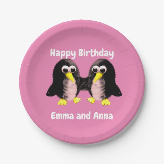 私の友だちのペンギン、双子パーソナライズされたのパパに ペーパープレート (正面)
