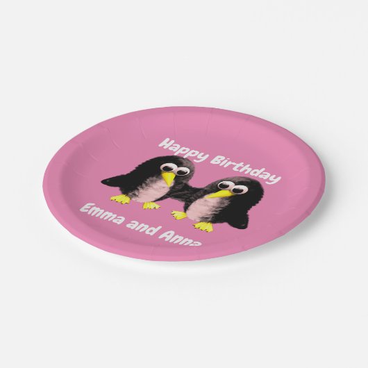 私の友だちのペンギン、双子パーソナライズされたのパパに ペーパープレート (アングル)