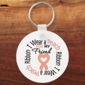私の友人のための衣服桃のリボンの子宮がん キーホルダー (正面)