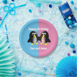 私の友人ペンギンは、双子パッパーソナライズされたプのために ペーパープレート