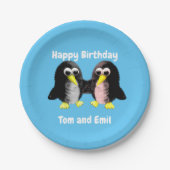私の友人ペンギンは、双子パッパーソナライズされたプのために ペーパープレート (正面)