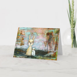 私の友最高の人、ベビーラビット、ベビーフクロウ抽象芸術アート カード