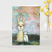 私の友最高の人、ベビーラビット、ベビーフクロウ抽象芸術アート カード (黄色い花)