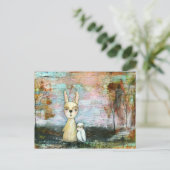 私の友最高の人、ベビーラビット、ベビーフクロウ抽象芸術アート ポストカード (スタンド正面)