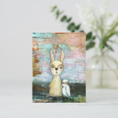 私の友最高の人、ベビーラビット、ベビーフクロウ抽象芸術アート ポストカード (スタンド正面)