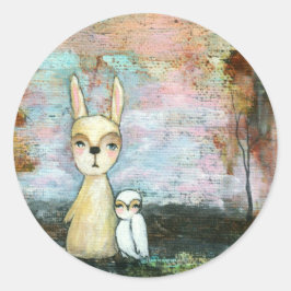 私の友最高の人、ベビーラビット、ベビーフクロウ抽象芸術アート ラウンドシール