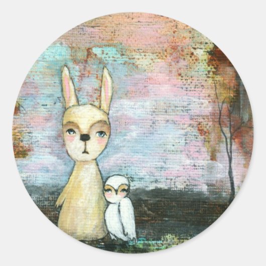 私の友最高の人、ベビーラビット、ベビーフクロウ抽象芸術アート ラウンドシール (正面)