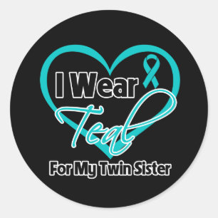 私の双子の妹のための衣服ティール（緑がかった色）ハートリボン ラウンドシール