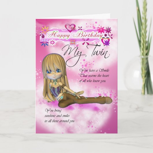 私の双生児のためのバースデー・カード、Mooniesのかわいこちゃんパイcolle カード (正面)