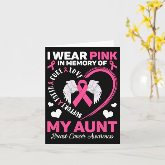 私の叔母を思い出してピンクを着る 乳がん認識 カード (黄色い花)