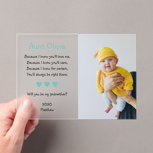 「私の名付け親になってくれますか？」の提案写真　洗礼 アクリル招待状 (インサイチュ (ポータブル))