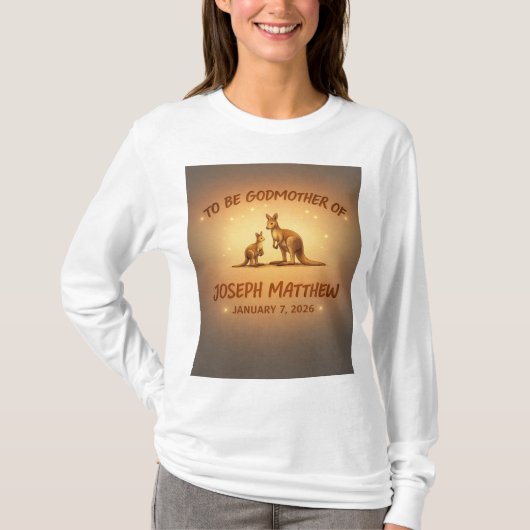 「私の名付け親になってくれますか?」カンガルーの記念デザイン Tシャツ (正面)