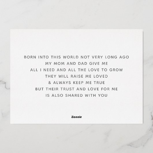 私の名付け親になってくれますか クラシックな写真付きオーダーメイドカード 箔シーズンカード (裏面)