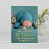 私の名付け親になってくれますか? Lovely カスタマイズ フォト 箔シーズンカード (立ち正面)