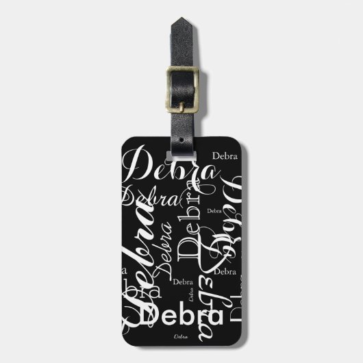 私の名前black & whiteタイポグラフィ ラゲッジタグ (正面縦)