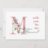 私の名誉のマトロンになるピンクのフローラ手紙 招待状 (正面)