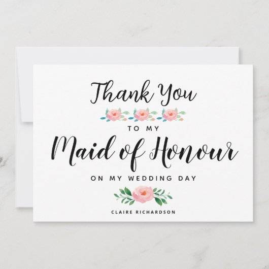 私の名誉のメイドへの感謝 | 名誉のメイド サンキューカード (正面)