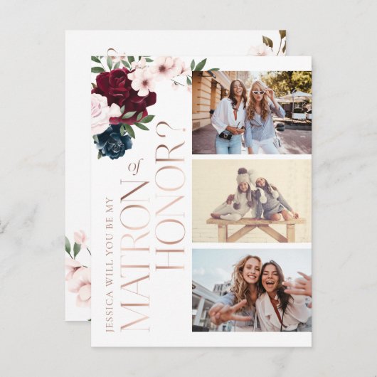 私の名誉の母？ブルゴーニュ海軍花模様写真 インビテーションポストカード (正面/裏面)